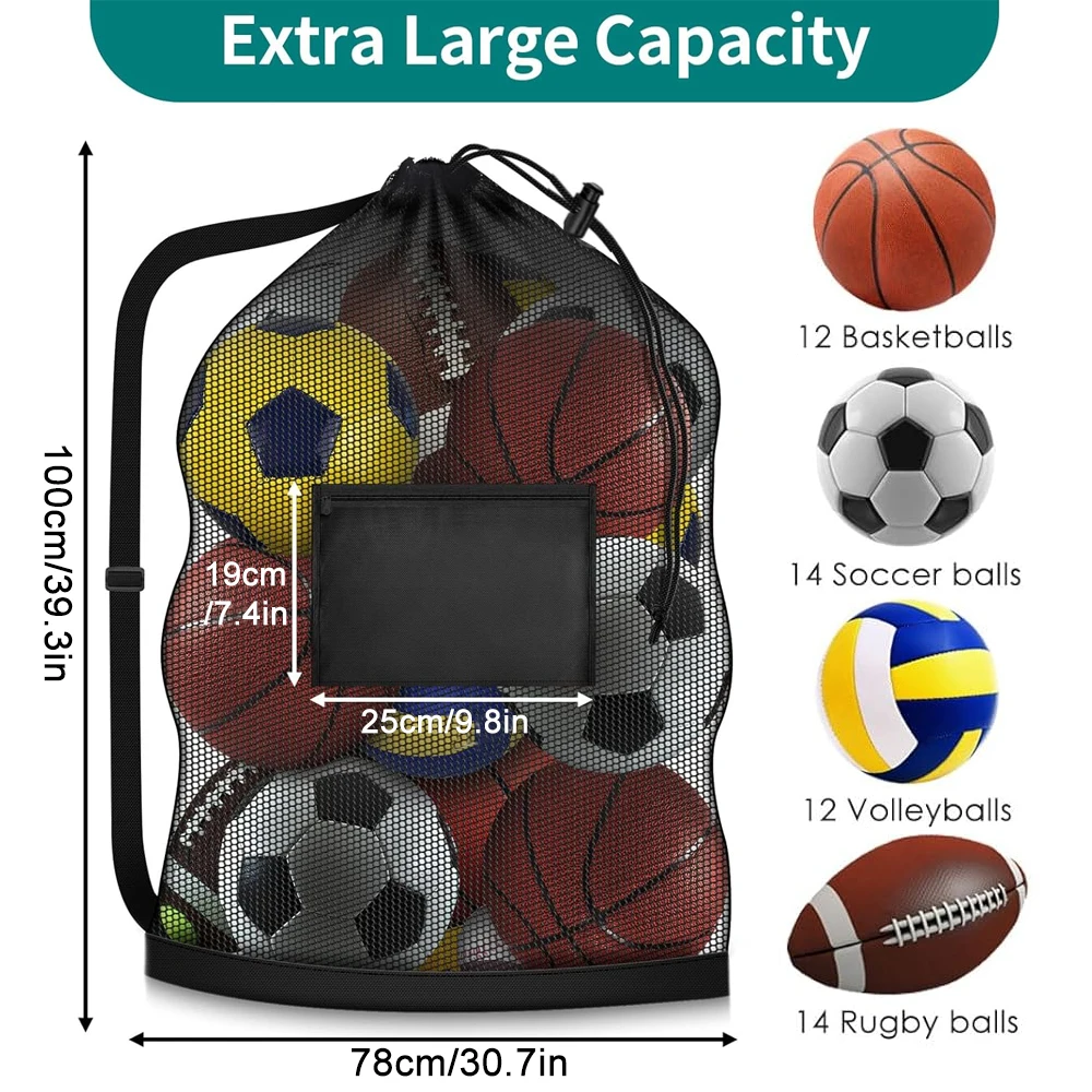 1PCS Sports Mesh Bag, Heavy Duty Drawstring Backpack Sport Balls Bag for Beach, Travel, Gym, Swimming Gear with Shoulder Strap