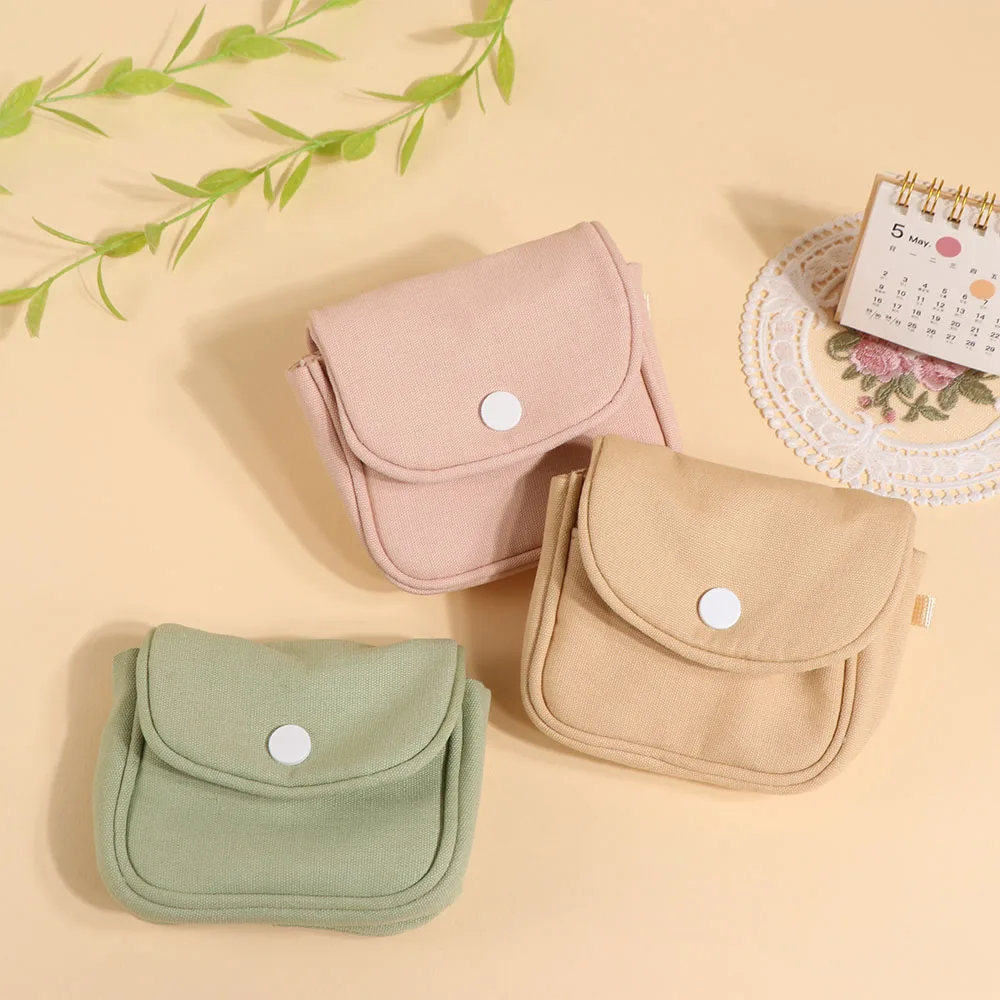 Canvas Mini Portable Coin Purse Solid Color Card Organizer Student Simplicity Wallet Key Case Multifunctional
