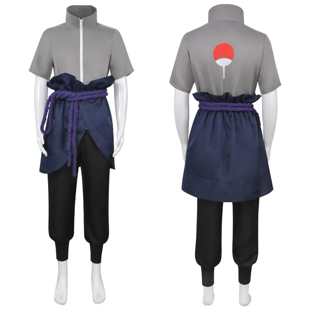 Hokage Uchiha Sasuke Anime Cosplay Costumes Shippuden Sasuke Third Generation Suit Halloween Costume Gray Tops Suit Wig Clothes