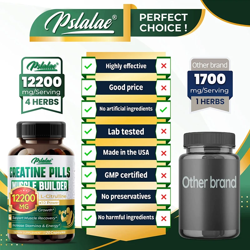 Creatine Monohydrate Capsules - Promotes Muscle Growth, Improves Endurance and Performance, Energy Support