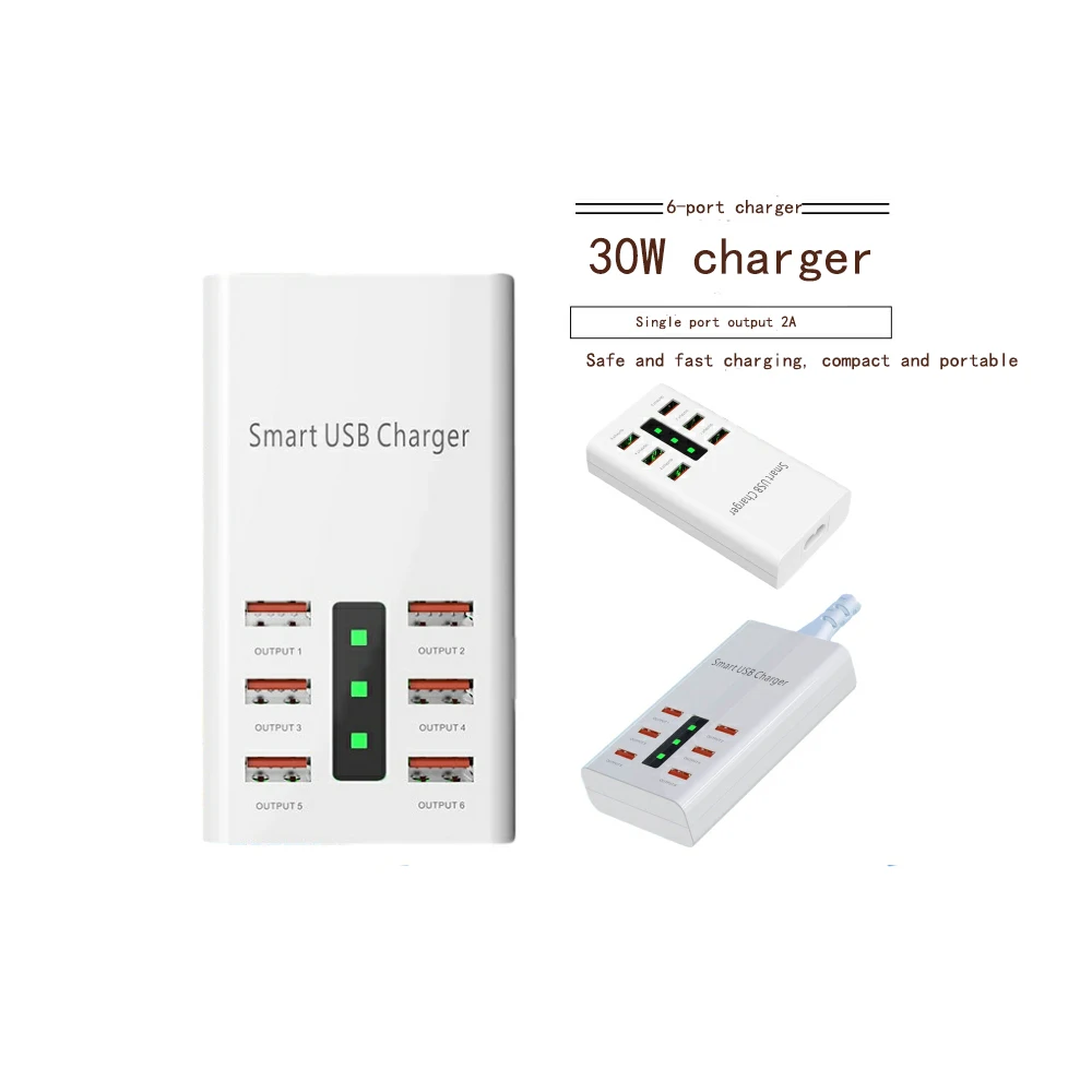 USB Wall Charger,  30W 6-Port Charger USB Charging Station with Smart  for iPhone and Virtually All Other USB Enabled Devices