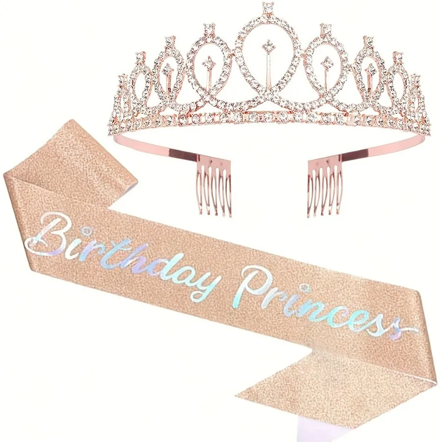 Geburtstags-Tiara Krone Geburtstags-Prinzessinnen-Schärpe Frauen Mädchen Party-Dekoration Geschenke Geeignet für Jedes Alter Geburtstagsdekoration – Detail 5