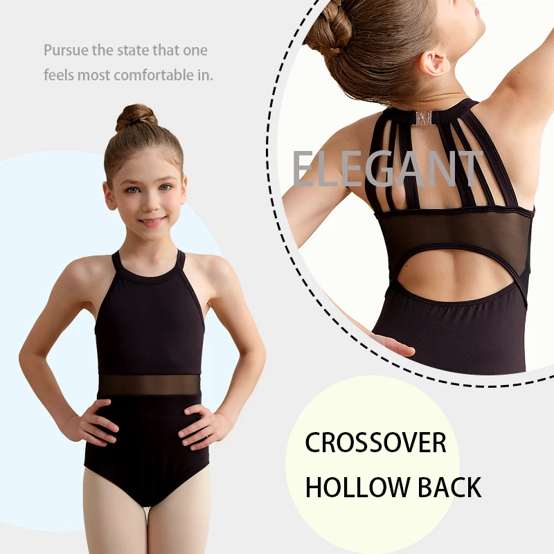 Dziewczęcy trykot baletowy dla dzieci, siateczkowy trykot gimnastyczny do tańca, body do tańca z odkrytymi plecami, pełna podszewka z przodu.