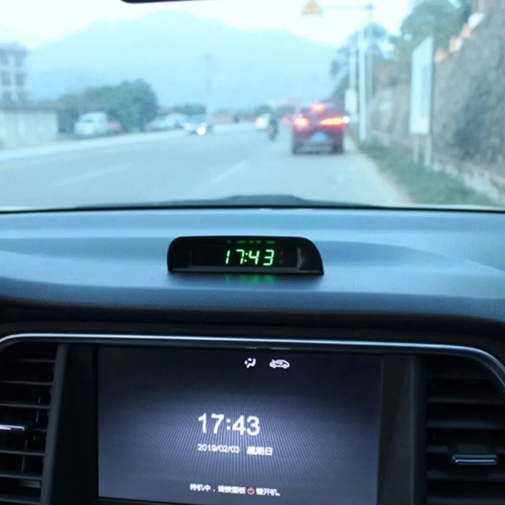 

Solar Powered Car Digital Watch High Precision Luminous Solar Electronic Watch Night Light Multi-functional Digital Thermometer