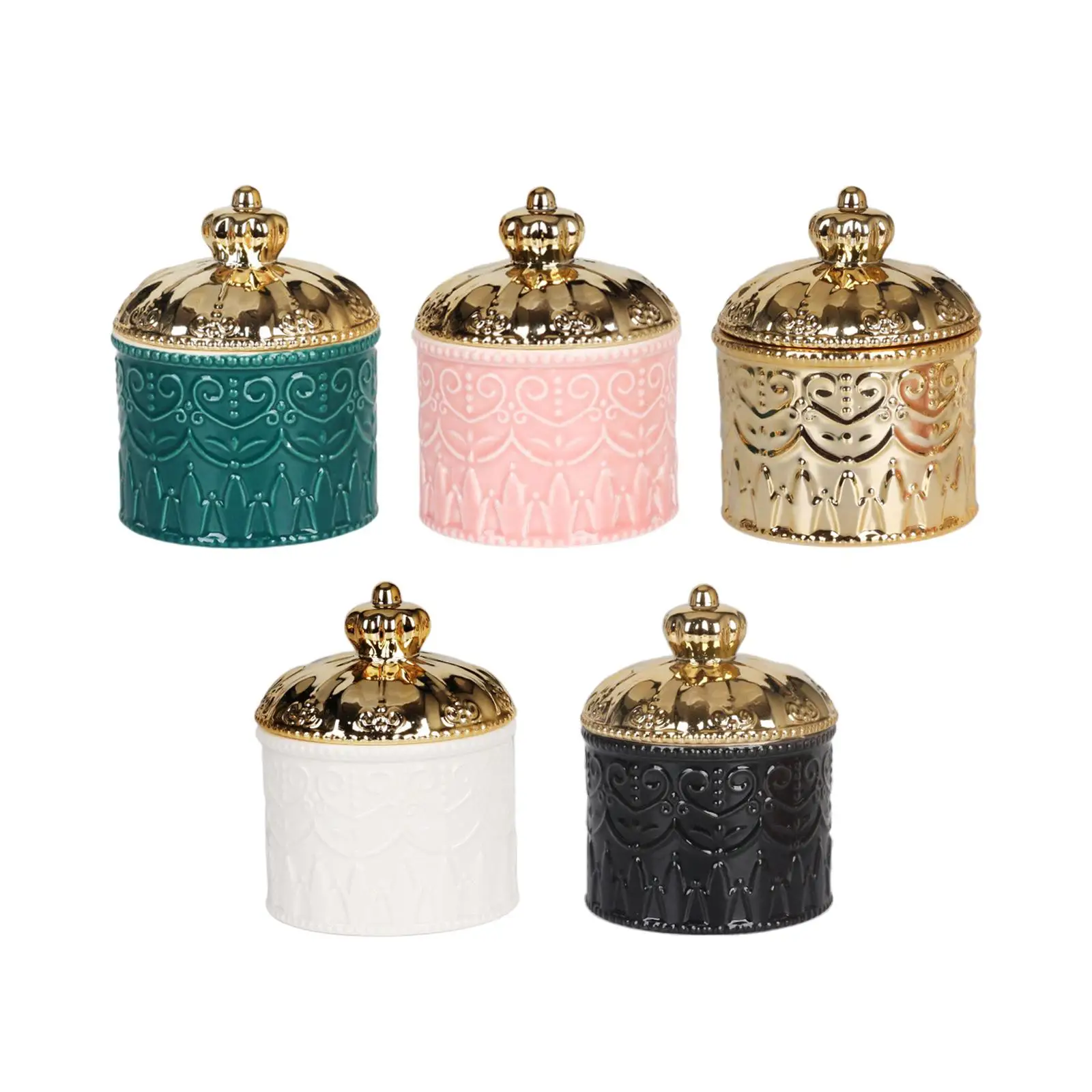 Round Jewelry Organizer with Flat Lid Candy Jar Decorative Ceramic Storage Box Jar for Necklace Earrings