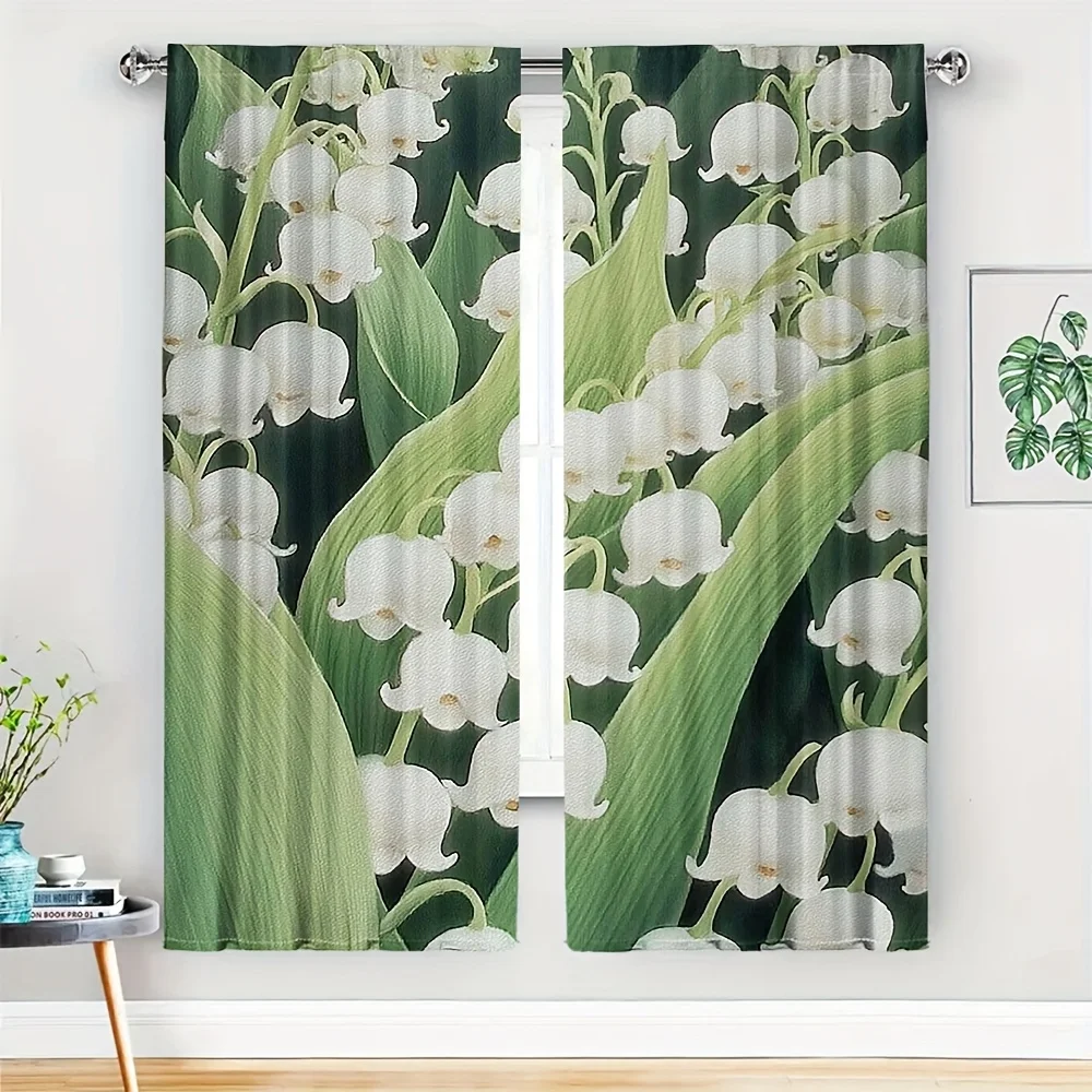 Elegant Botanical Floral Curtains Pair Green White Orchid Pattern for Living Room Bedroom Jungle Theme Window Drapes