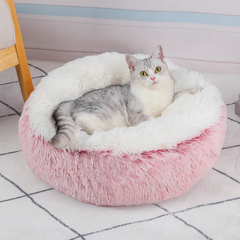 Super Soft Plush Cat Bed Katzen Nest Winter Warm Mat Dog Cushion Round Washable Cat Sleeping Bed Puppy Dog Kennel Pet Products