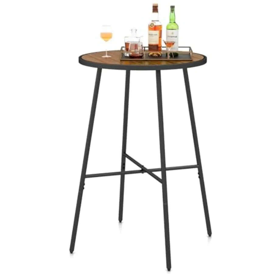 

41-Inches Patio Bar Table Acacia Wood Outdoor Bistro Table with Heavy-Duty Metal Frame X-Shaped Support Bars Adjustable Foot Pa