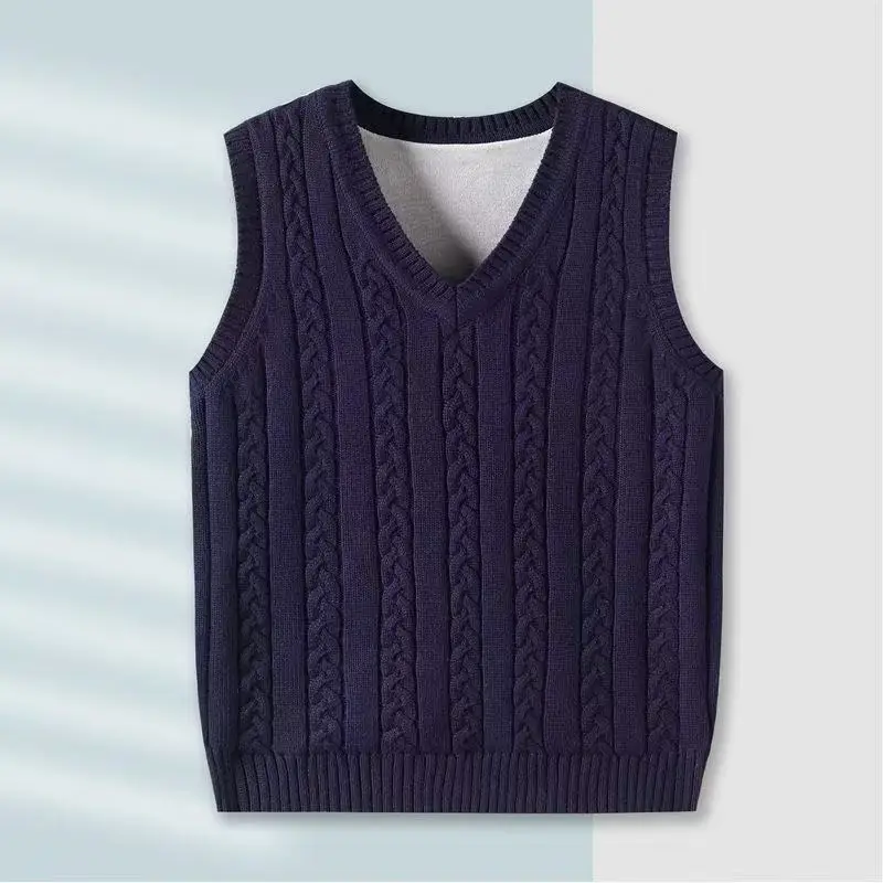 Festive Warm Sweater Vest Men's Thicken Velvet Sleeveless Knit Autumn Winter Casual Fashion Tops Male Coat Vest