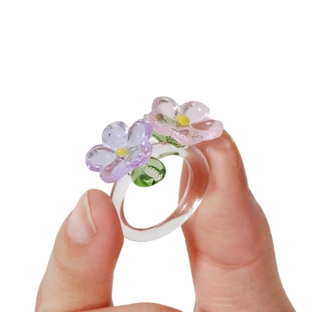 Fashion Handmade Glass Bird Ring Childishness Cute Flowers Finger Ring Vintage Exquisite Coloured Glaze Ring Girls