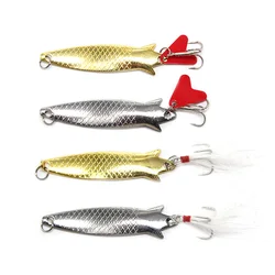 1Pcs 5.2g 8.5cm/10cm Gold Silver Metal VIB Lures vivid Vibrations Spoon Lure Fishing Bait Fish Artifici Hard Bait Heart feather