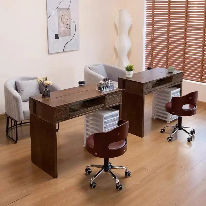 &c Japanese Style Solid Wood Multi-drawer Storage with Vacuum Cleaner Nail Table Single Double Russian Nail Table and Chair Set