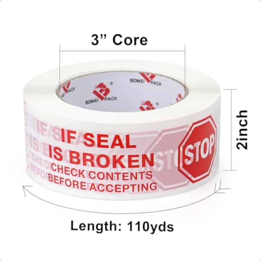 شريط ختم لافتة التوقف مطبوع مسبقًا إذا كان كسر الختم، فحص المحتوى قبل قبول شريط التعبئة مع موزع 2 بوصة × 110 يار #3
