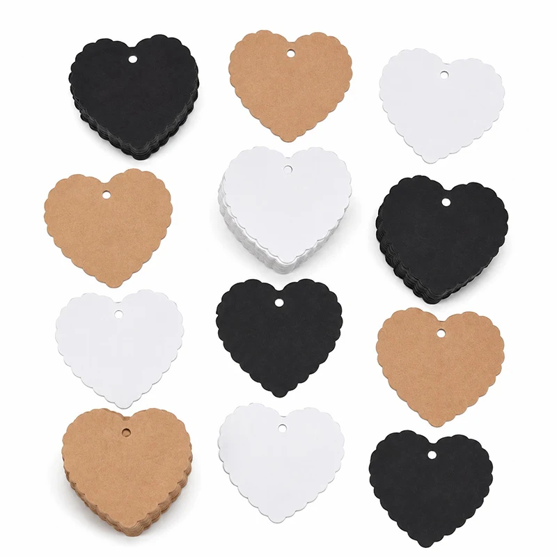 100PCS Heart Shape Tags Exquisite Blank Paper Card Festival Gift Packaging Celebrations Birthday Present DIY Label Accessory ZYF