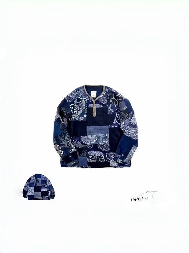 

Sonofloong Blue Dye Long Sve irt Свободный крой Накладные японские ретро Sle Молодежные заводские хлопковые 00% круглые Ne T
