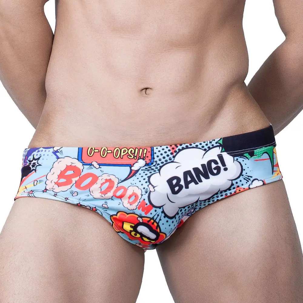 

Men's new explosive cartoon print fashionable sexy briefs shorts cup three-dimensional swimming trunks