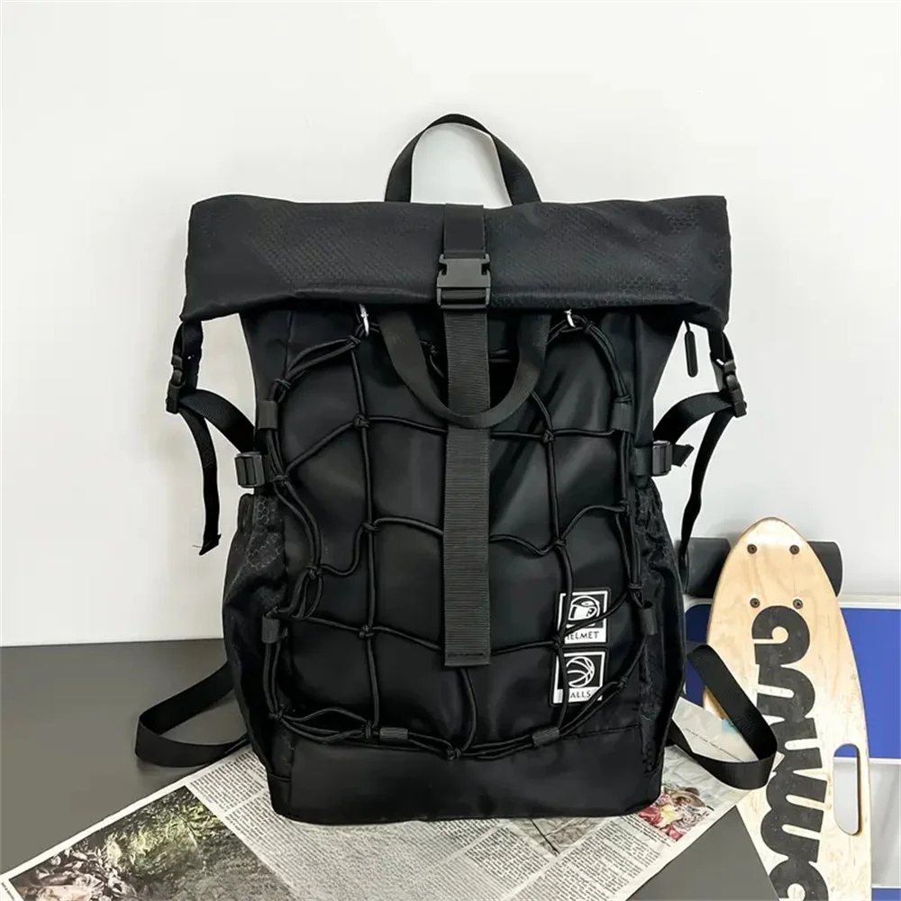 Multifunction Outdoor Sport Basketball Helmet Backpack Men Women Hip Hop Techwear Waterproof Roll-top Travel Bag