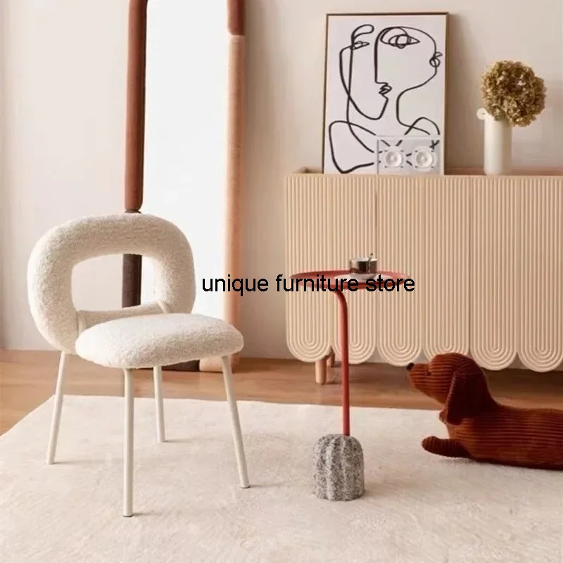 Household Nordic Designer Donut Chair Modern Minimalist Dining Chair Ins Wind Makeup Stool Lamb Velvet Comfortable Back Chair