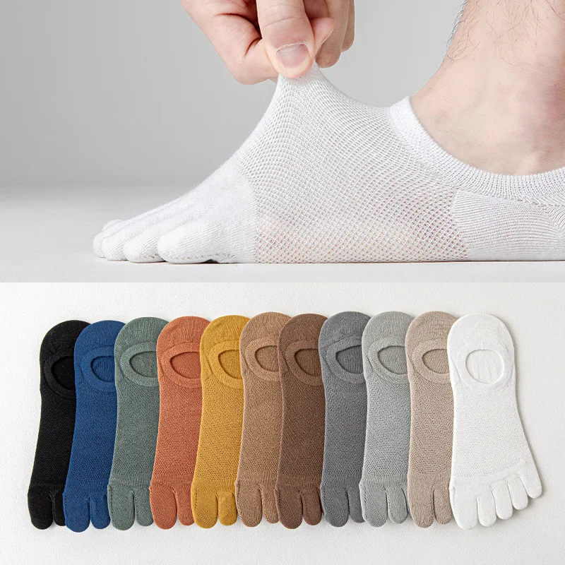 

Men's Socks Spring Summer Five-finger Socks Lightweight Breathable Toe Sock Mouth Thin Cotton Sock Solid Color Simple Wholesale