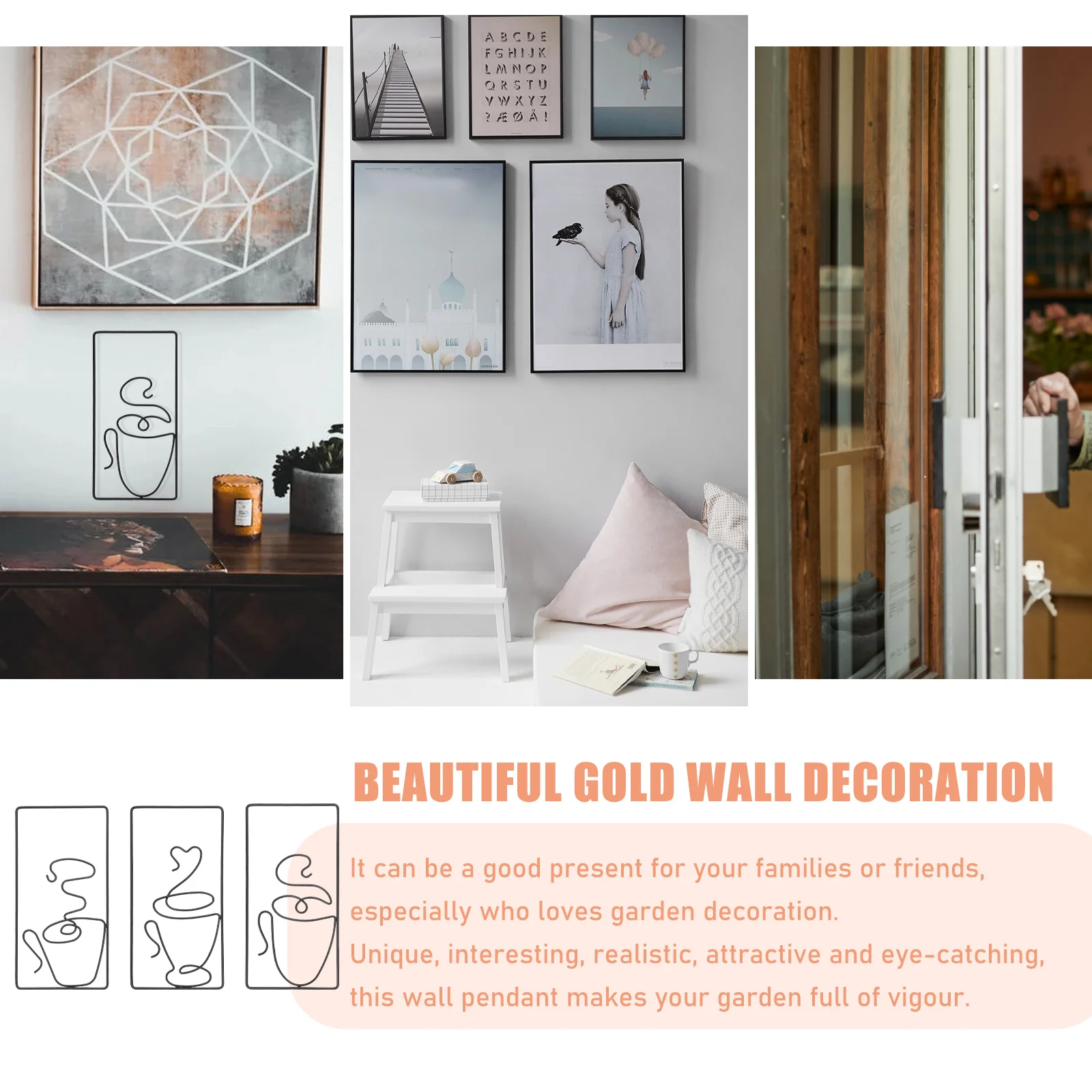 

3 шт., настенные украшения для кофейной чашки, железные металлические художественные поделки, украшение для садового забора, устойчивый к атмосферным воздействиям для использования в помещении