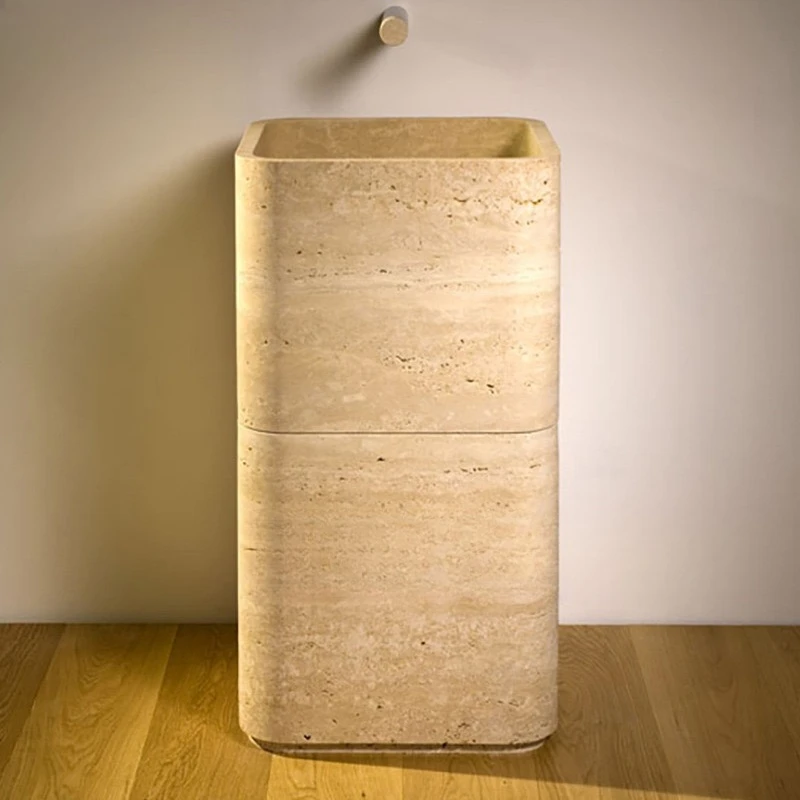 Hand collapsed square natural stone travertine freestanding base sink marble basin