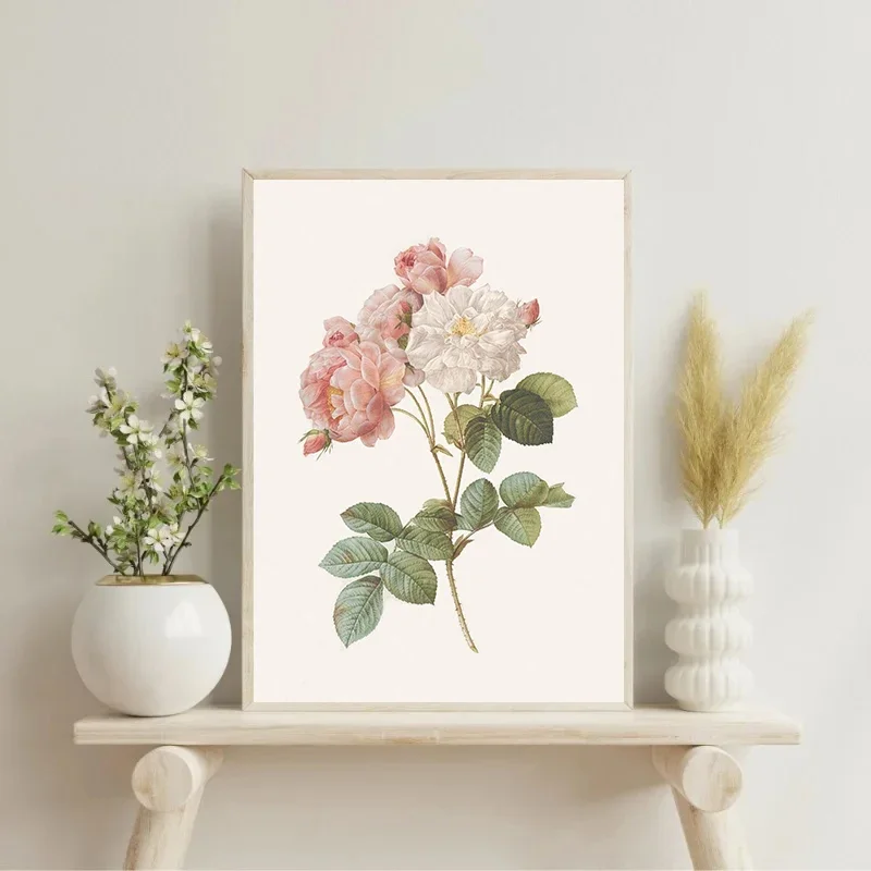 2026Pink Rose Lilac Branch Antique Floral Botanical Posters Canvas Printing Wall Art Picture for Living Room Home Decor G