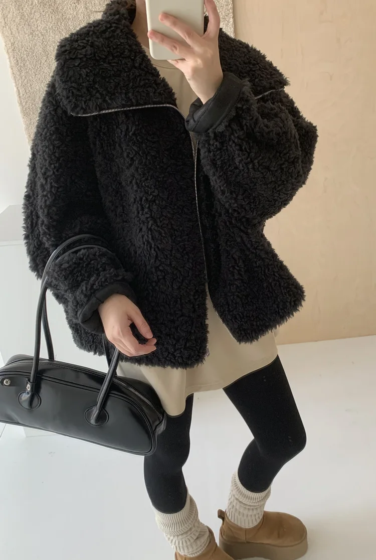 Casacos de pele femininos 2025 inverno nova moda estilo solto outwears grosso casacos e jaquetas de lã quente