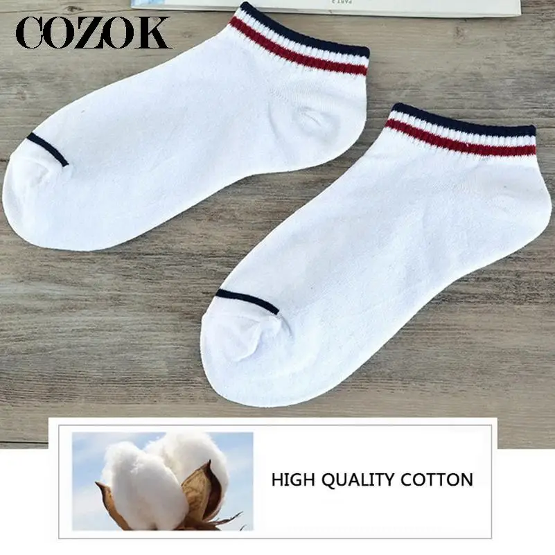 Mens Low Tube Anke Socks Cotton Fashion Solid Color Stripes Boat Socks Summer Male Trend Casual Breathable Short Sock Calcetines