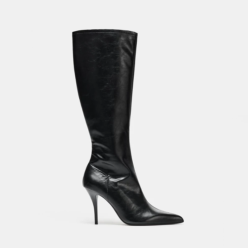 

High-Tube Slim Fit Zipper Side Knight Boots Over-Knee Fashionable Retro Pointed Toe Boots for Women in Autumn And Winter