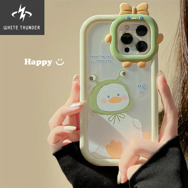 

Creative Personality 2 in 1 Bear Frame Cute Cartoon Frog Hat Duck Anti-fall Shell For iphone 11 12 13 14 Pro Max Plus Phone Case