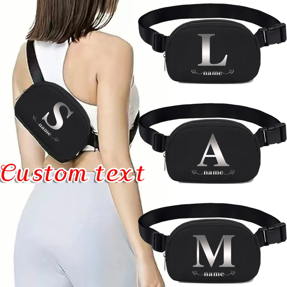 

Personalized Customization Name Black Nylon Waist Bag Outdoor Sports Waist Bag Multifunctional Crossbody Bag