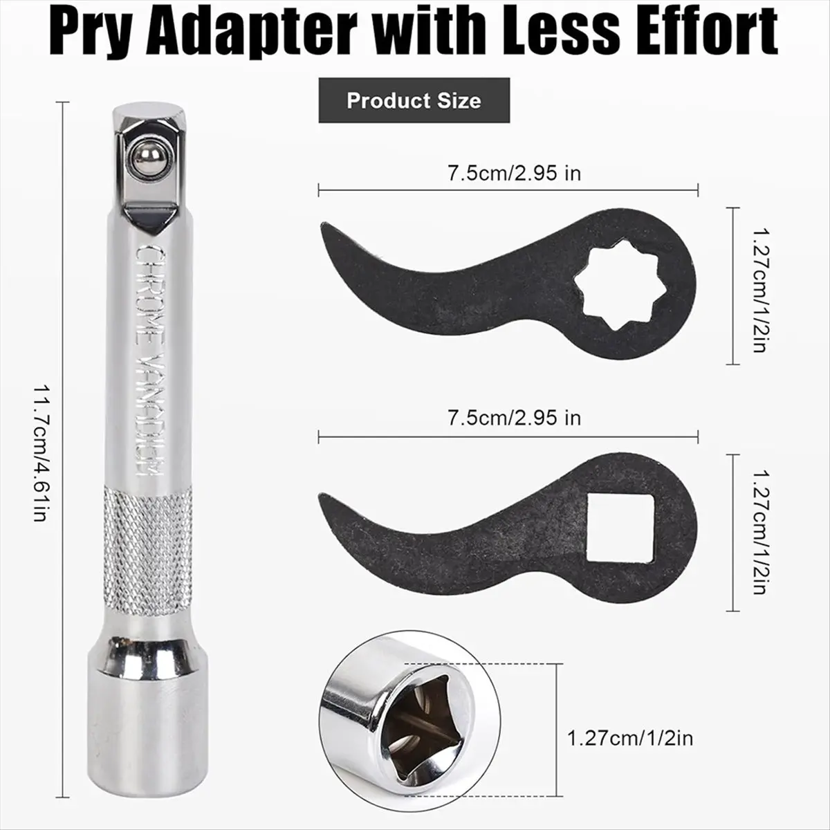 【2925 Popular】Wrench Adapter - Adjustable Indexing Pry Bar Adapter for 1/2 Inch Drive Ratchet, 4 Piece Pry Bar Adapter Tool