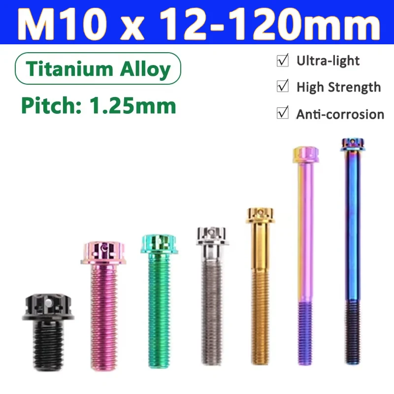 

1pcs Fine Thread Titanium Alloy Bolt M10 Length 12-120mm Torx Head Flange Screw High Strength Motorcycle Screws Pitch 1.25mm