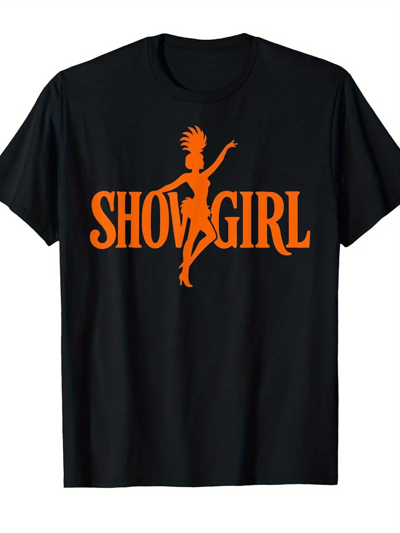 2026 Men'S & Women'S Showgirl T-Shirt - Black with Orange Retro Dancer Print & Iconic Pose - Unisex Adult Casual Short Sleeve Cr