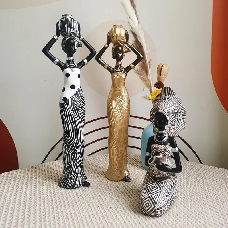 Creative African Retro Black Sculpture Porch Living Room Bedroom Tabletop Dining Table Modern Home Crafts Ornament Decoration