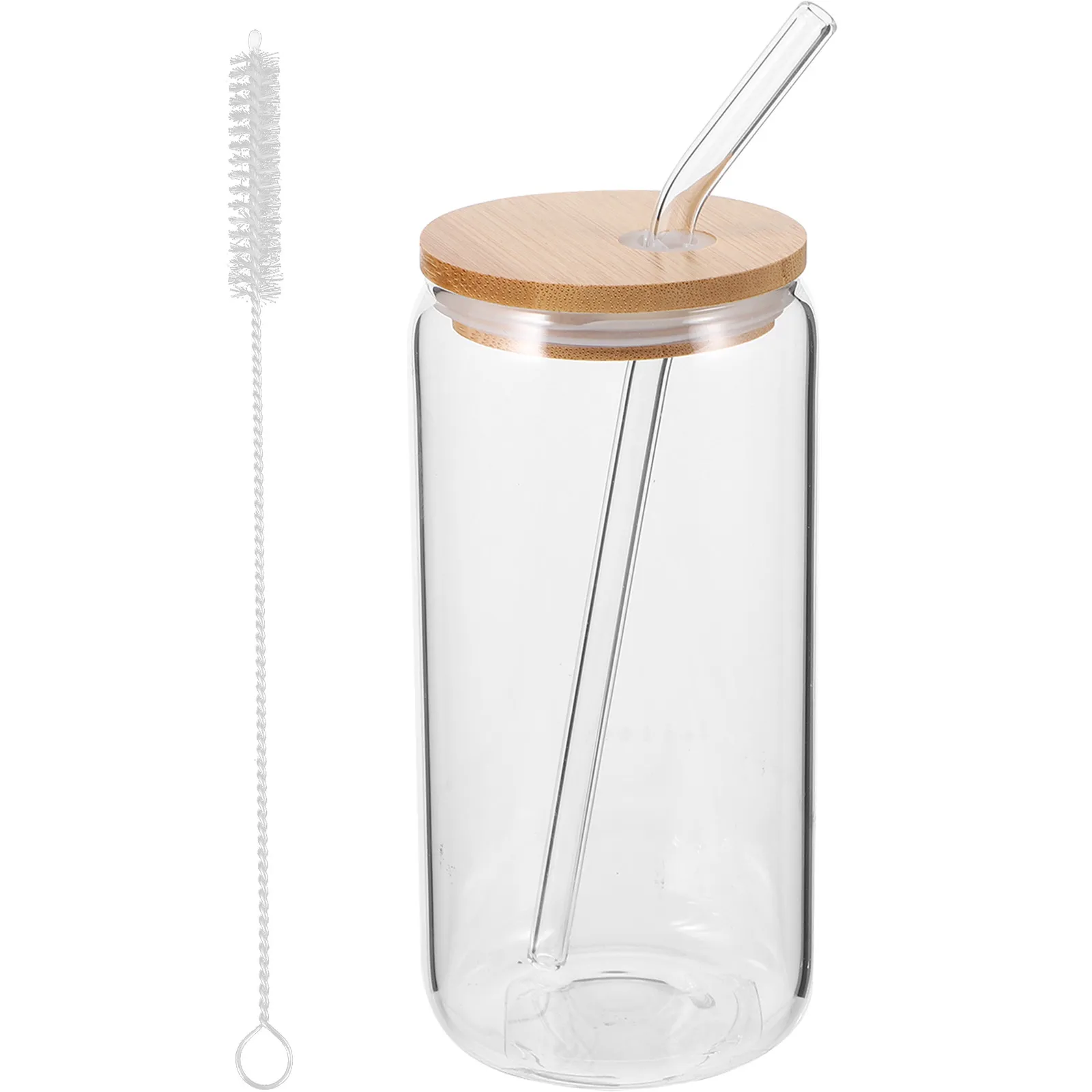 1Set Glass Coffee Cup Set Clear Leak Proof Drinking Cup with Bamboo Lid Straw for Hot Cold Beverages Cocktail Juice Milk Tea