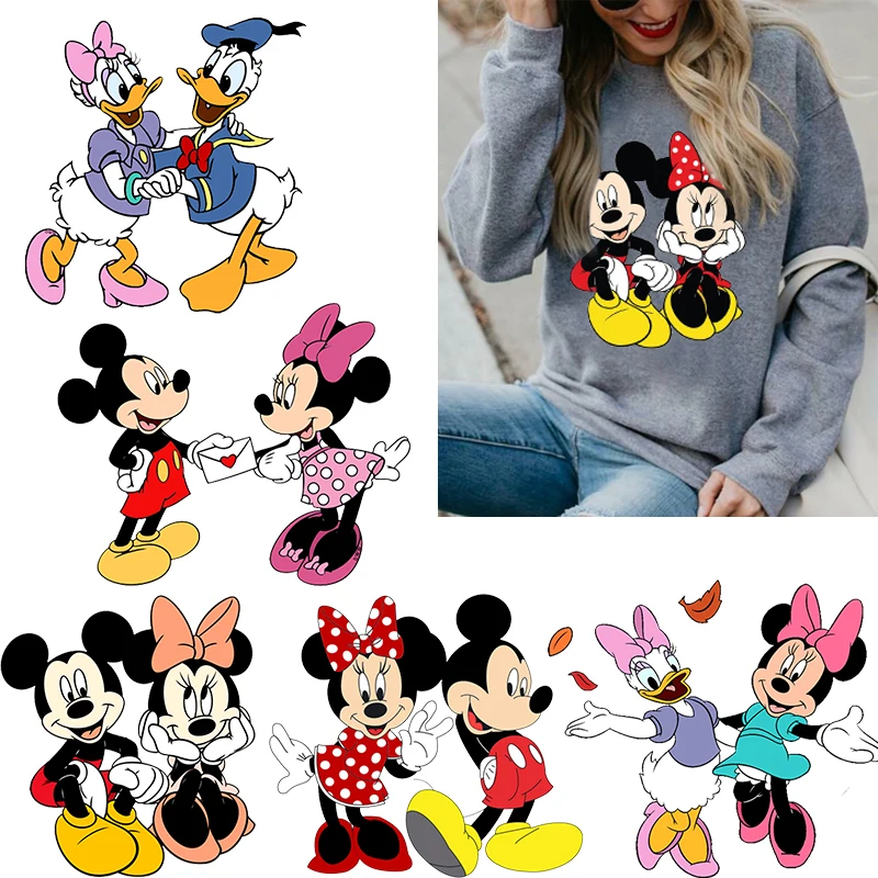 Mickey Minnie Mouse Iron on Clothing Sticker Lovers Daisy Donald Duck Clothes Patches Hot Transfer Sticker Hoodie Tops Applique