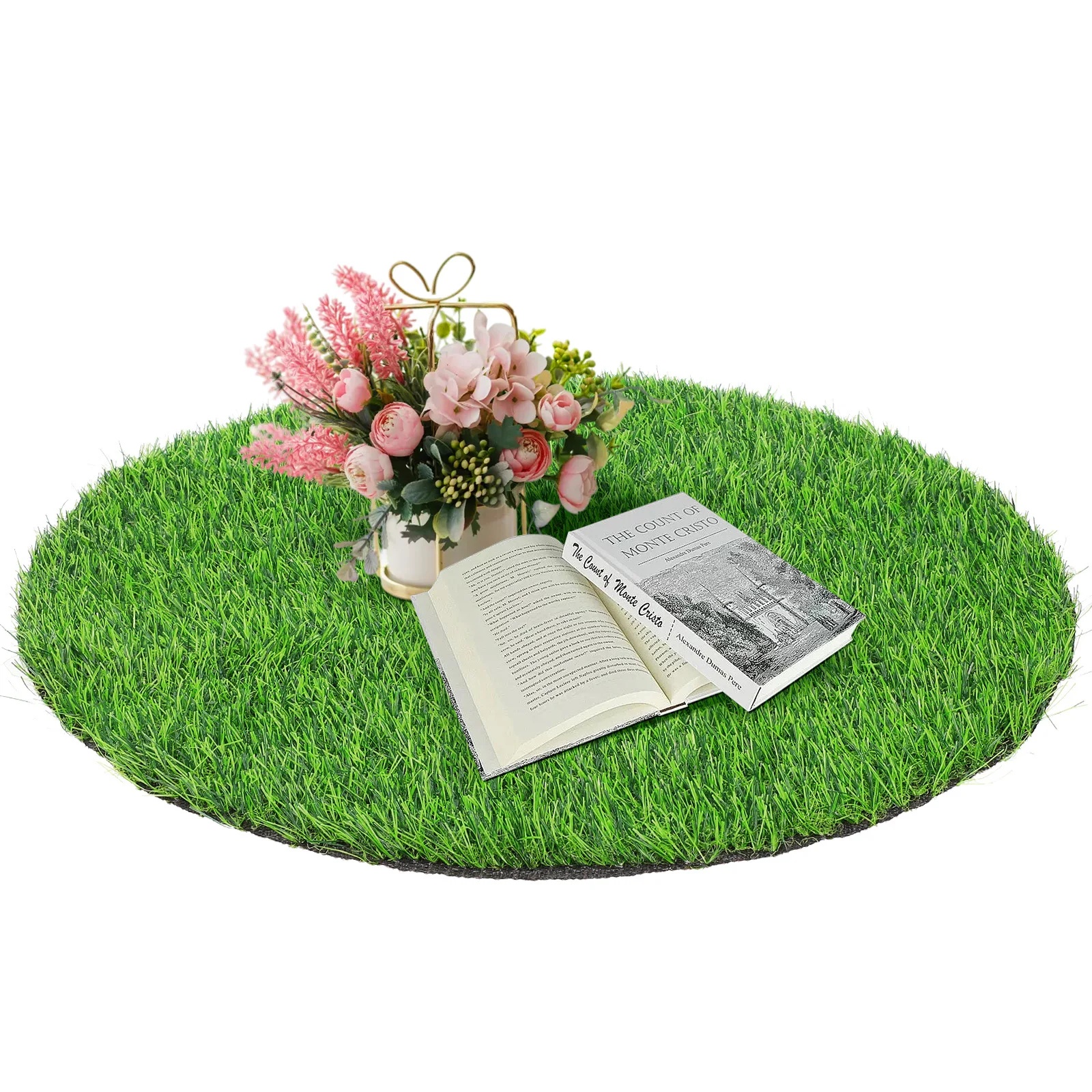 

Artificial Grass Table Mat Plastic Round Shape Decorative Tablecloth Party Dining Table Placemat Simulation Grass Mat