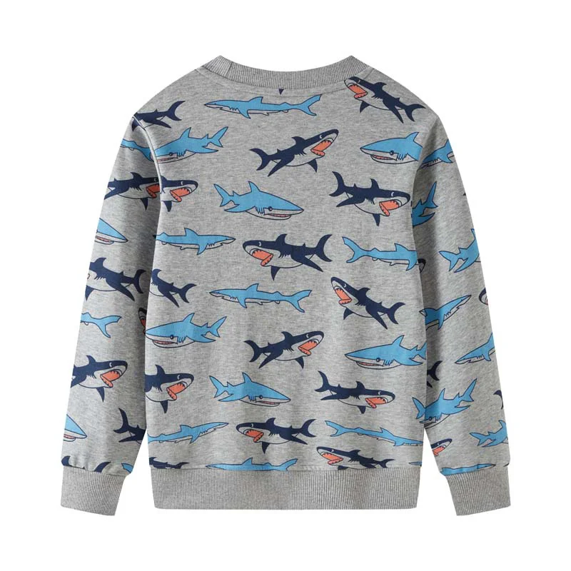 Autumn Winter New Arrival Shark Print Kid Sweatshirts Hot Selling Toddler Cotton Sport Tops Boys Girls Hooded Shirts 1-10T