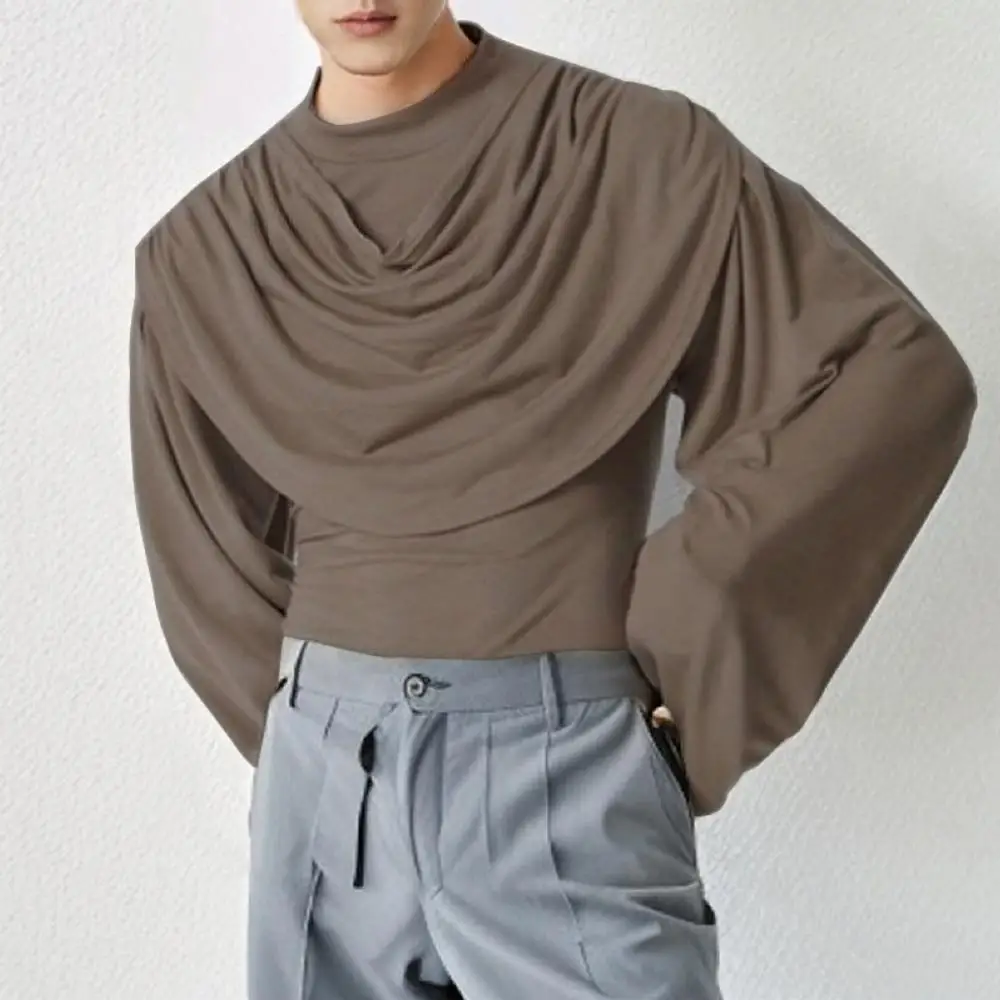 Męskie t-shirty kołnierzyk typu swing niszowy projekt t-shirty jesienna odzież uliczna osobowość Casual huśtawka z długim rękawem topy odzież męska 2024