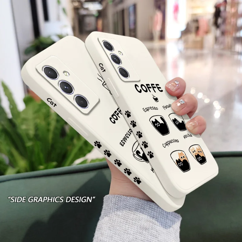 Coffee Cute Cat Case For Samsung A17 A56 A36 A26 A54 A34 A24 A16 A14 A06 A73 A53 A33 A23 A13 A72 A52 A32 A22 A15 A25 A35 A55 5G