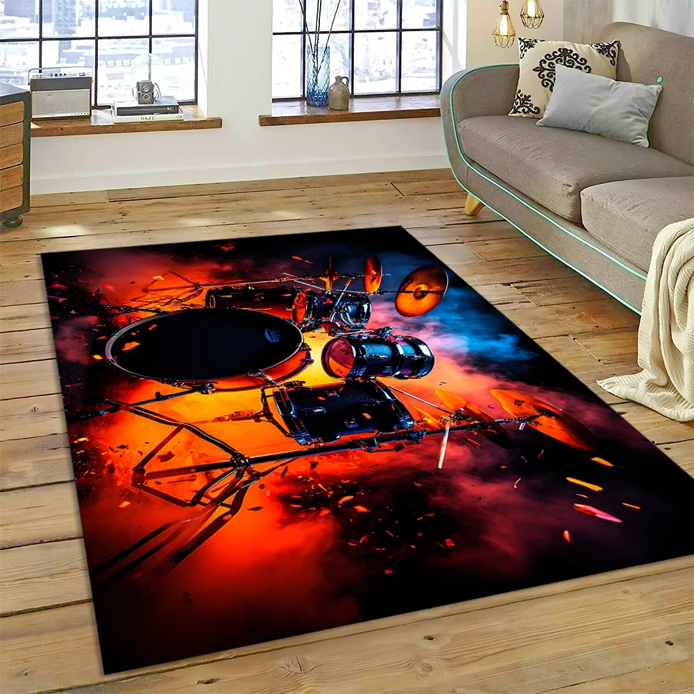 

3D Drum Kit Drum Stand Set Music Instruments Rug Carpet for Living Room Bedroom Home Decor,Non-slip Decoration for Sofa Doormat
