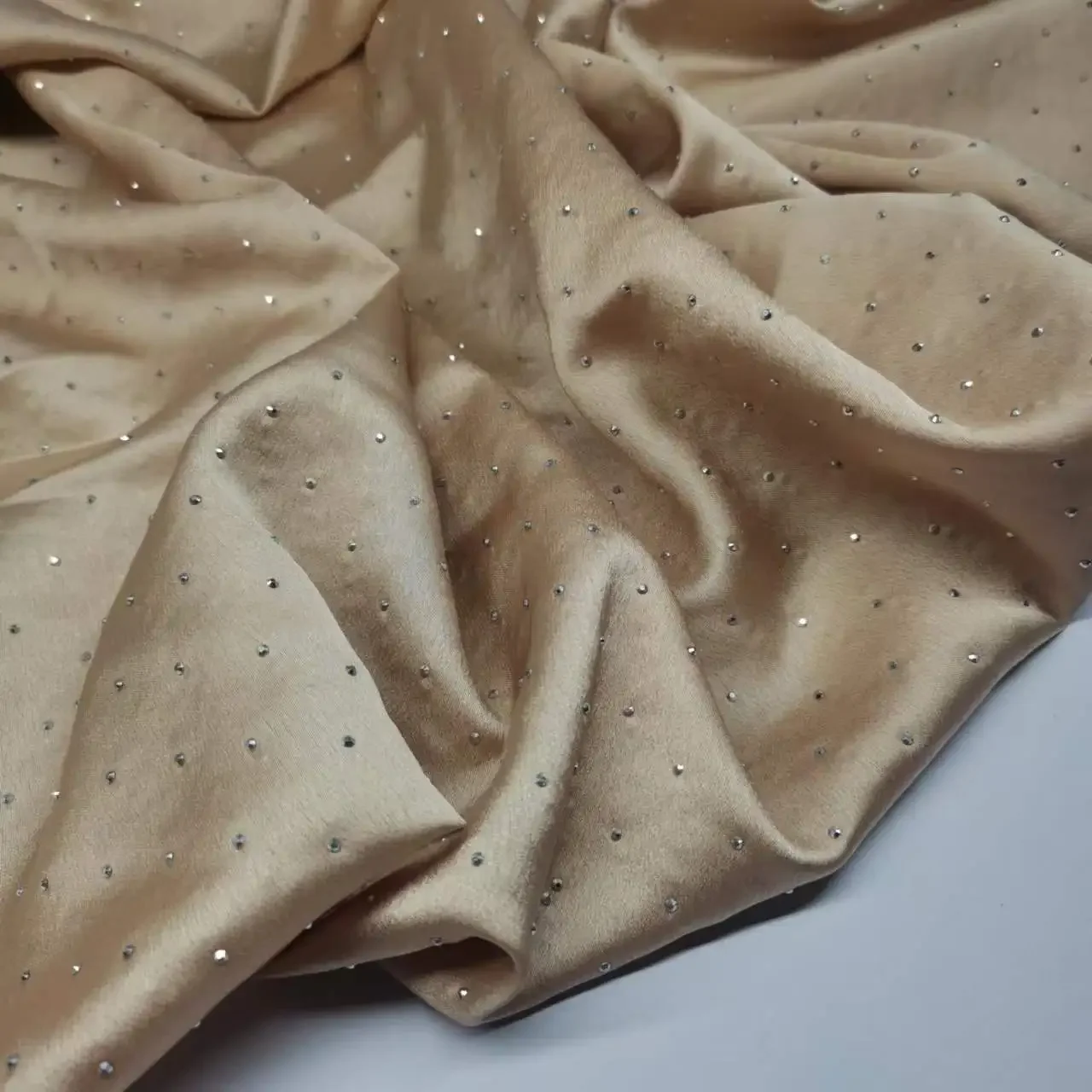 New Fabric With Rhinestones Bling Gem Charmeuse Glossy Material for Dress Scarf