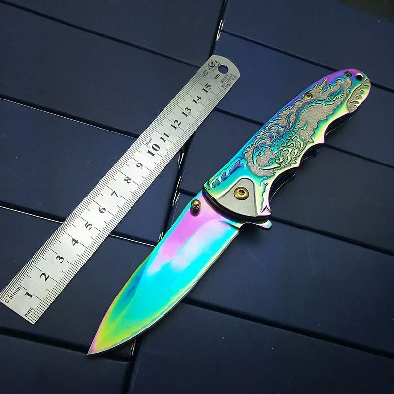 

Tactical Fold knife Survival Knives Pocket Knife Top Gift Foldable Utility knife Color Titanium Rainbow Camping Hand Tools EDC