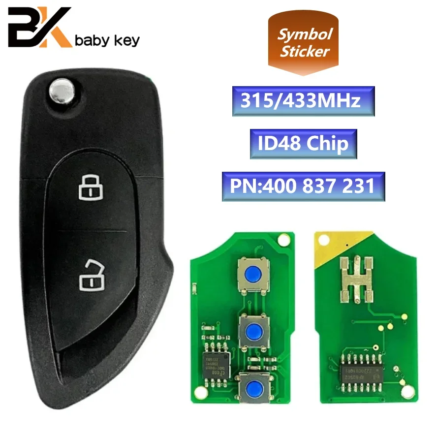 

BB Key for Lamborghini Gallardo 315/433MHz ID48 Chip PN:400837231 2 Buttons with Logo Flip Folding Remote Car Key