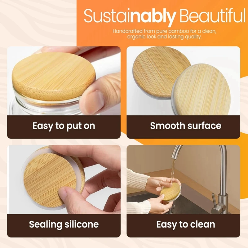 Bamboo Lids for Pots, 12 Pack - Reusable Airtight Jar Lids for Storage and Food Preservation Retail