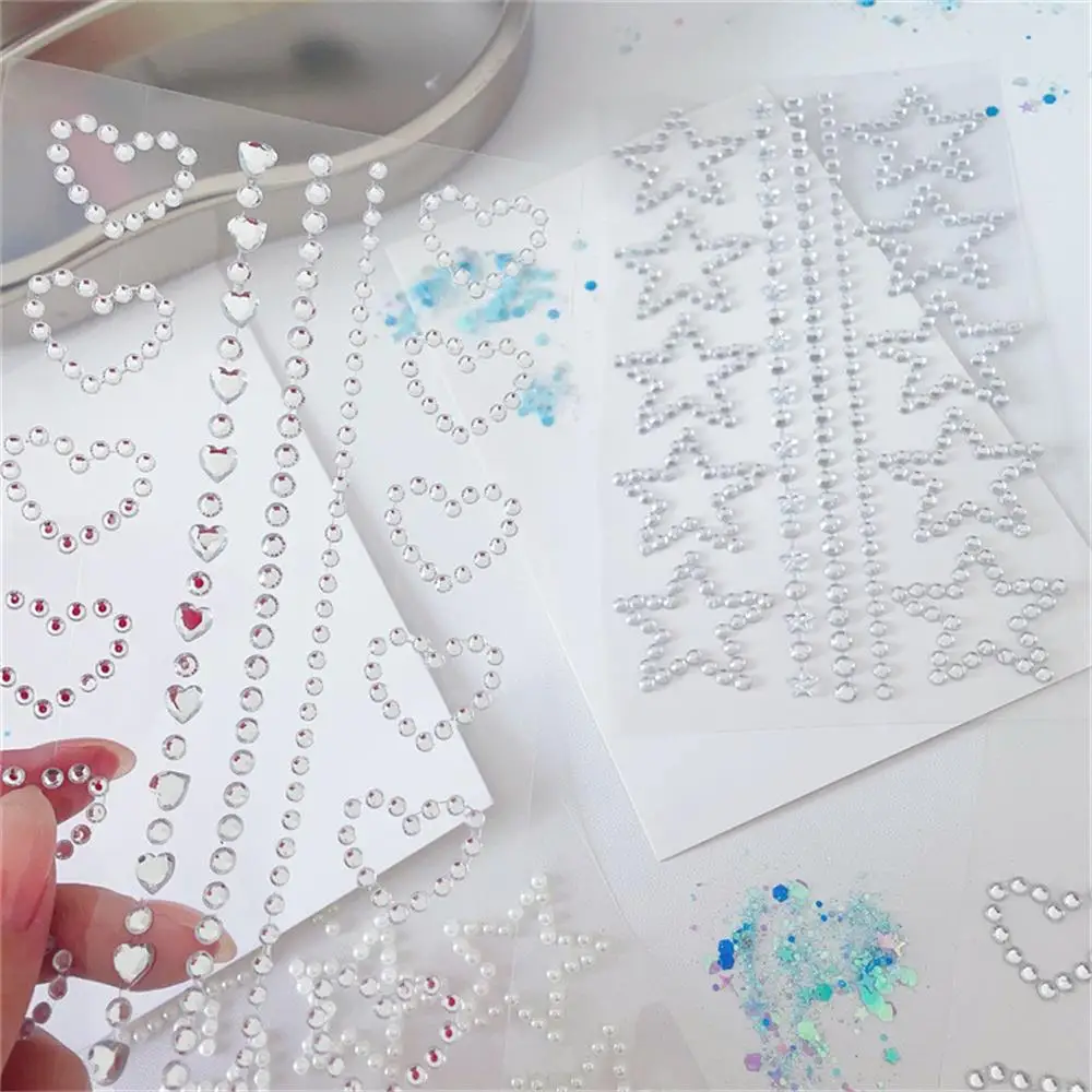 Shiny Rhinestone Star Heart Stickers Student Scrapbook Stickers Stationery Glitter Card Handmade Sticker Girls DIY Art Supplies