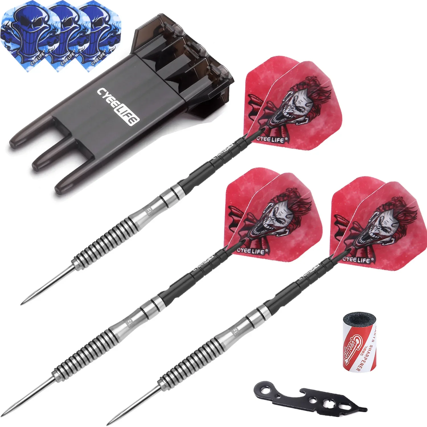 CyeeLife 23g Tungsten Steel Tip Darts for Competition Pro Dart Set with Case, Aluminium Shafts+Sharpener+Tool