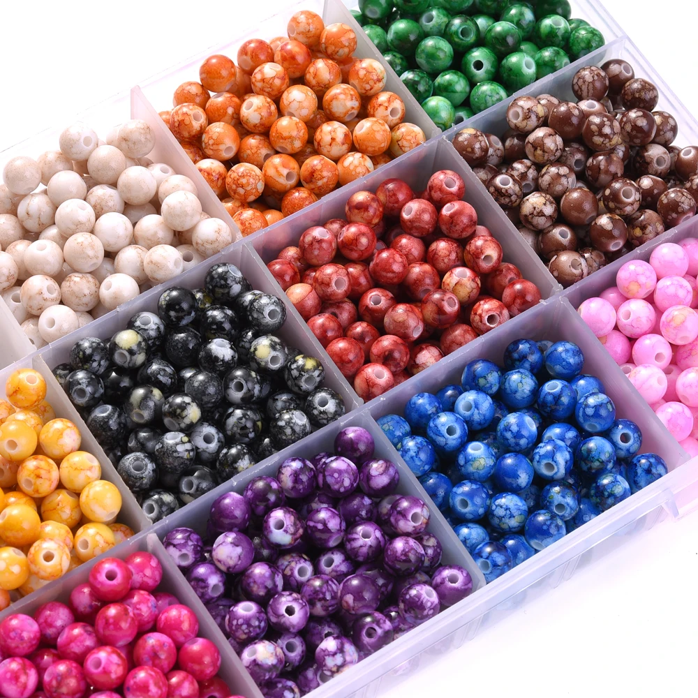 500/250 Stück 8mm Acryl-Perlen in zufälligen Farben, rissige Spacer-Perlen für Schmuckherstellung, DIY handgemachte Perlenarmbänder und Ohrringe – Detail 3
