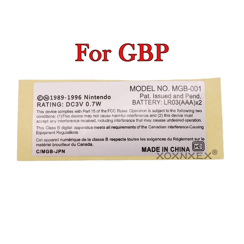 For Nintendo Game Boy Pocket Replacement MGB-001 Model Information Sticker For GBP GBA GBC GBA SP 001 101 Label Japan